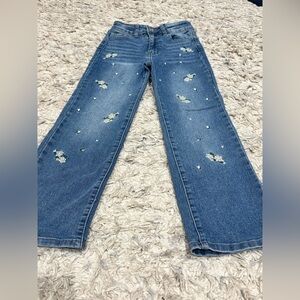 Girls Sz 8 Jeans Flare Flowers Embroidered Gogol Star